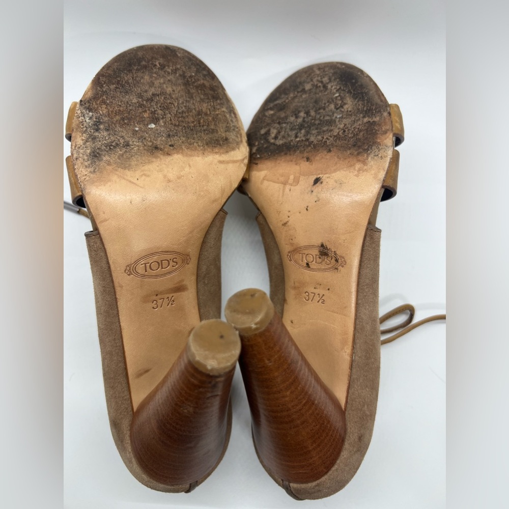 TOD’S‎ Strappy Brown Suede Leather Heels Sz 37.5 7.5 Designer Classy - Picture 8 of 8